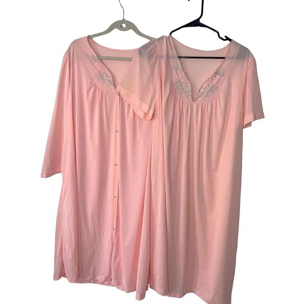 Heiress Womens Two Piece Nylon Robe Nightgown Set Size Large Vintage Embroidered